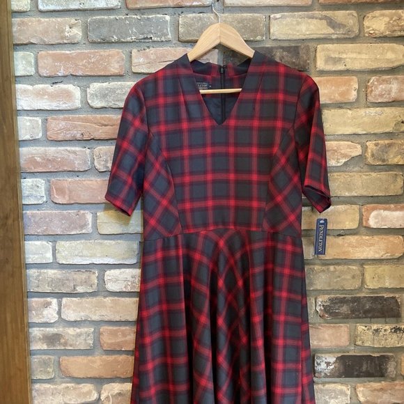 pendleton Plaid Wool MIDI Fit & Flare Dress Nwt 10 Red Olive Green - Picture 2 of 16